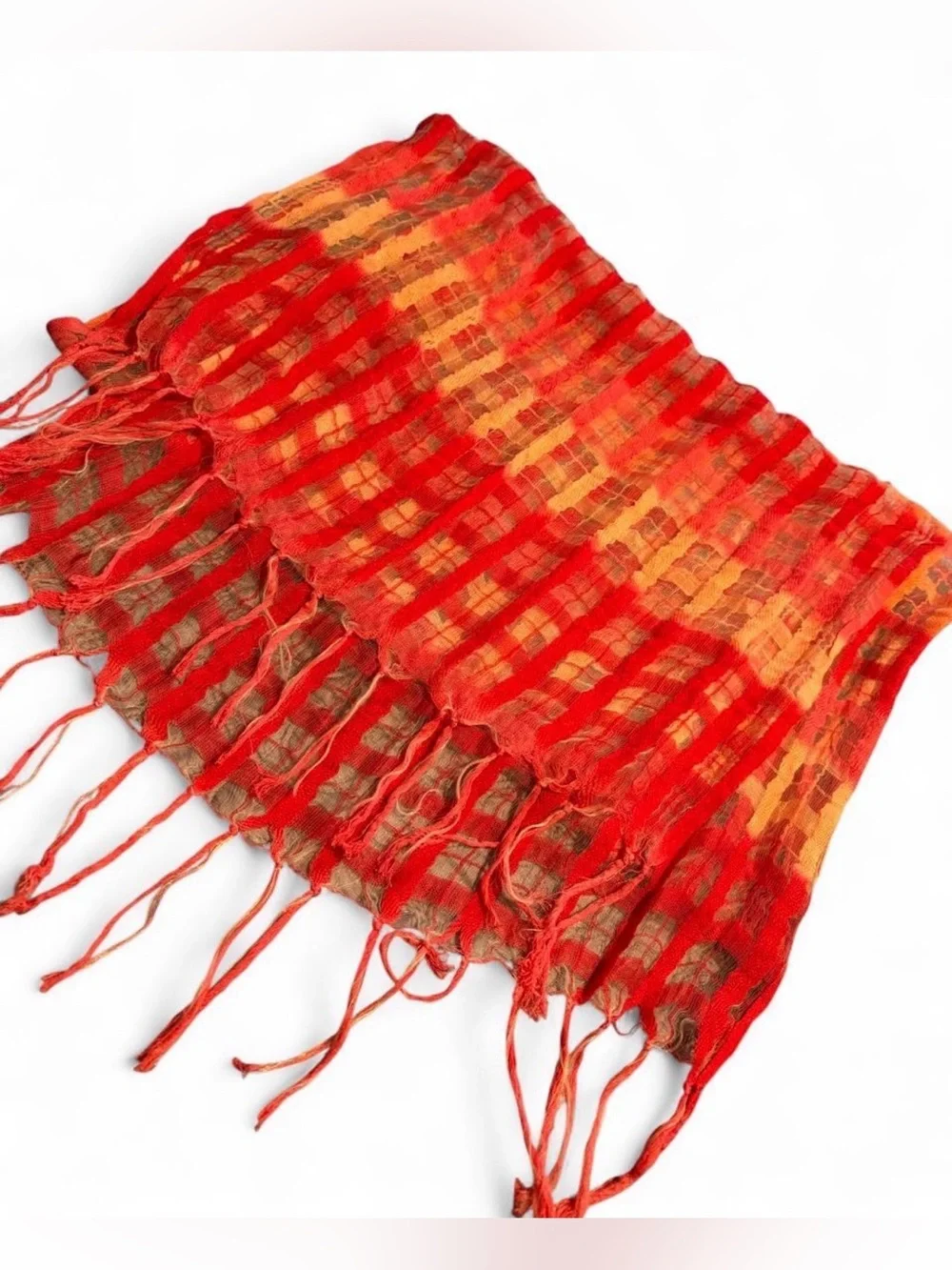 Red & Orange Lightweight Fringe Scarf - Women Accessories